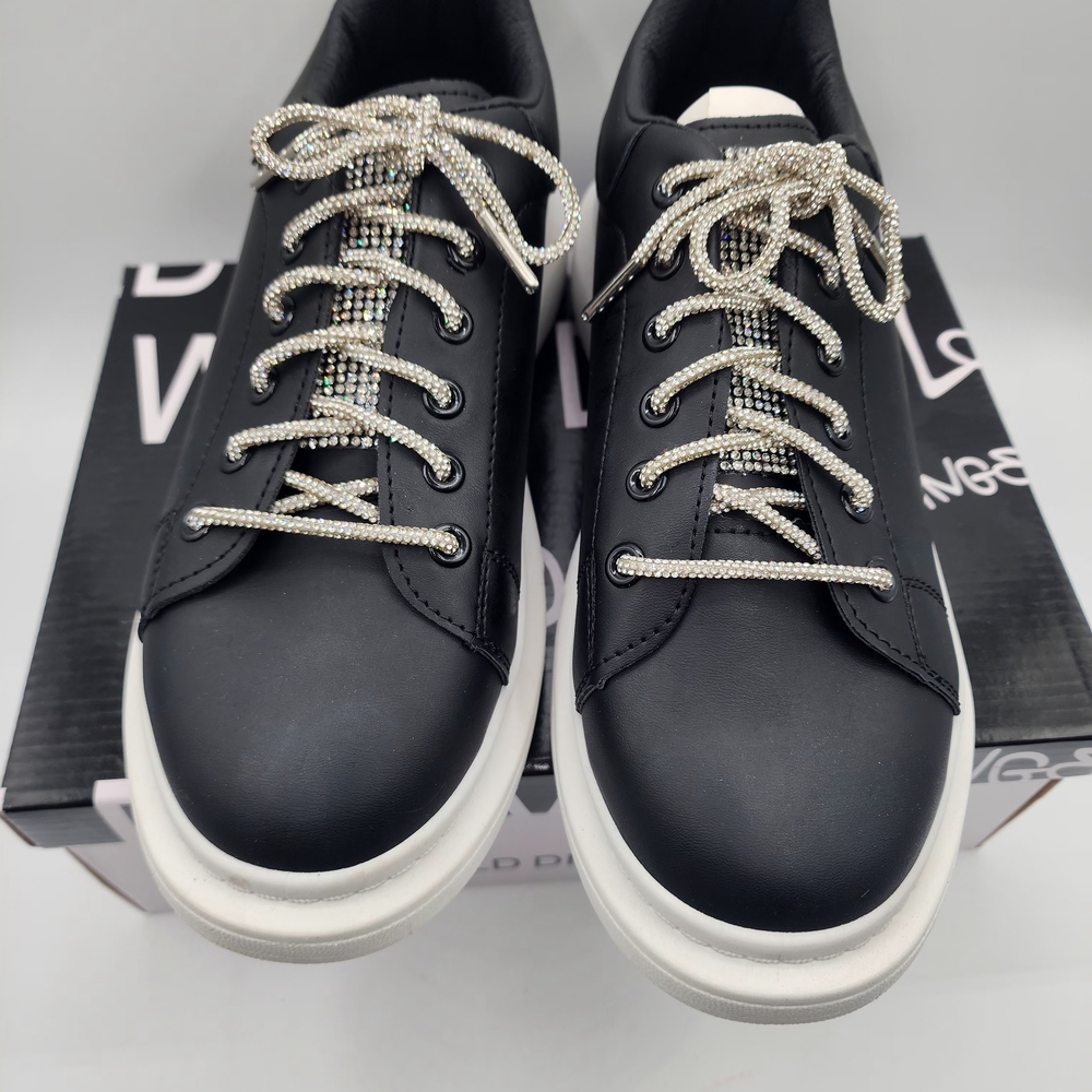 Wild Diva Black and White Women's Sneakers W/White Crystal Accents - Picture 12 of 13